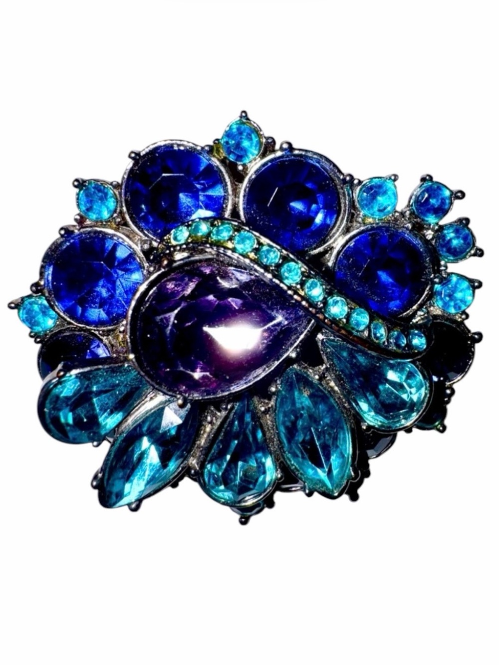 Vintage Mid-Century Modern Crystal Rhinestone Brooch in Shades of Blue and Green
